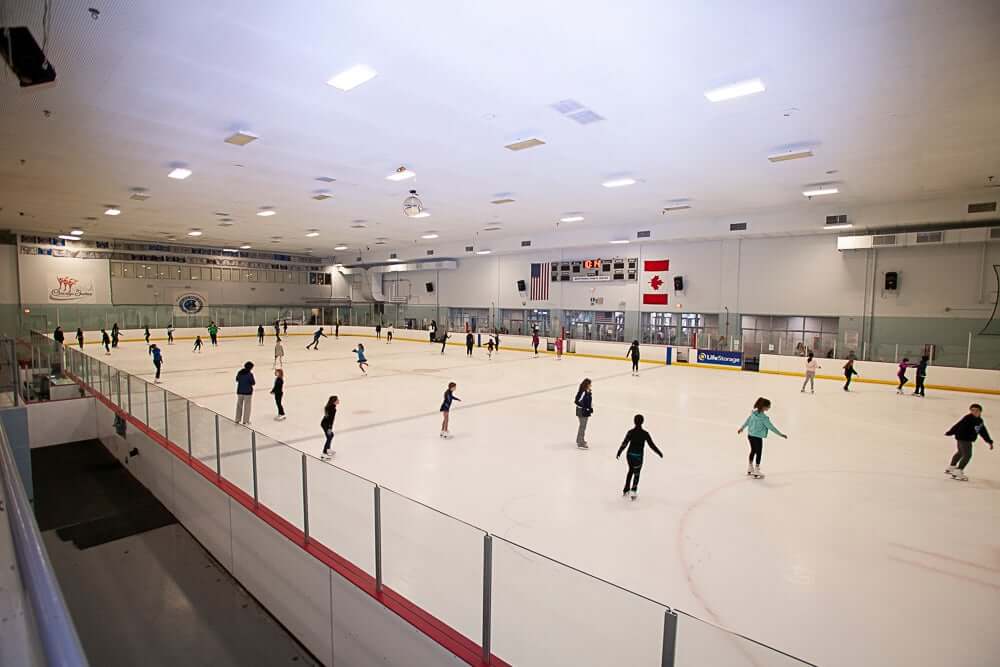 Children skating at the indoor skating rink at the McFetridge Sports Centre