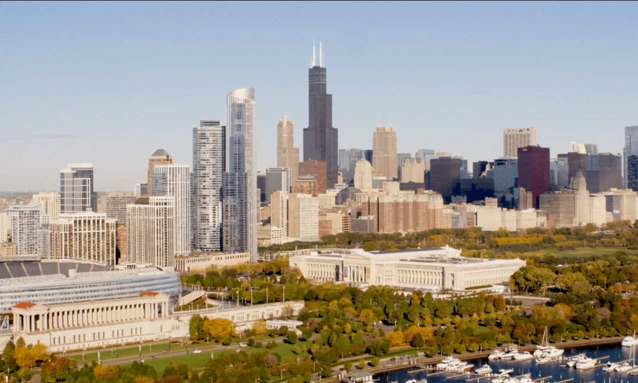 Chicago skyline in the autumn.