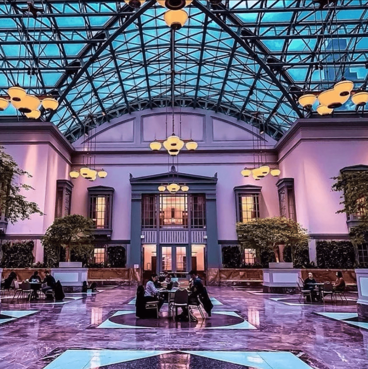 The roof of the Harold Washington library in Chicago from inside.