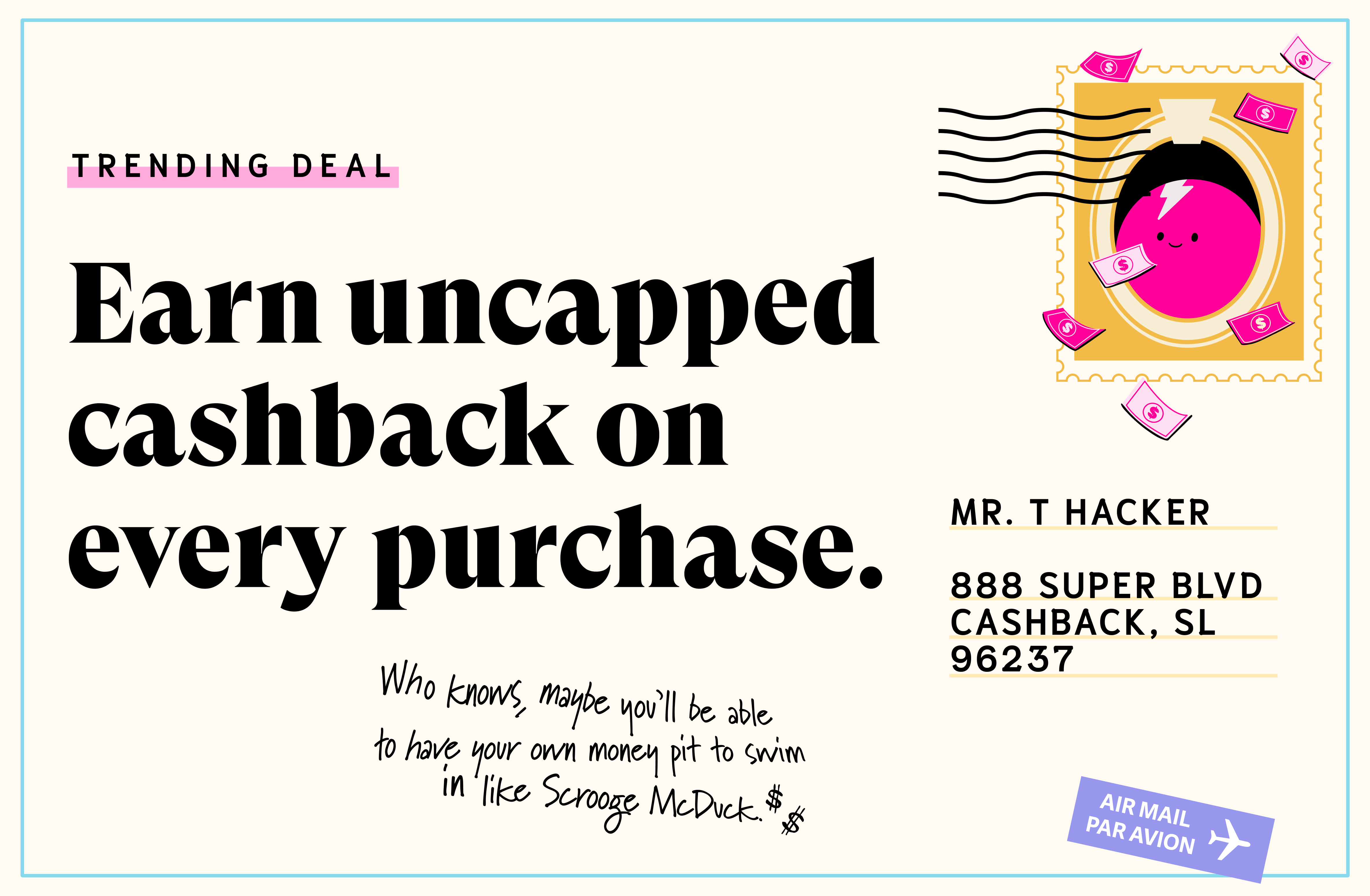 a postcard for cashback on every purchase